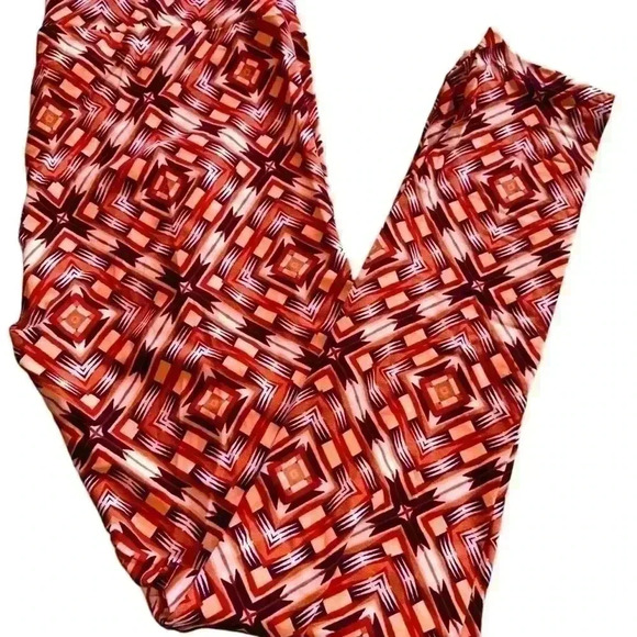 Lularoe TC rust, peach, dark plum  geometric print leggings . NWOT - Picture 1 of 7